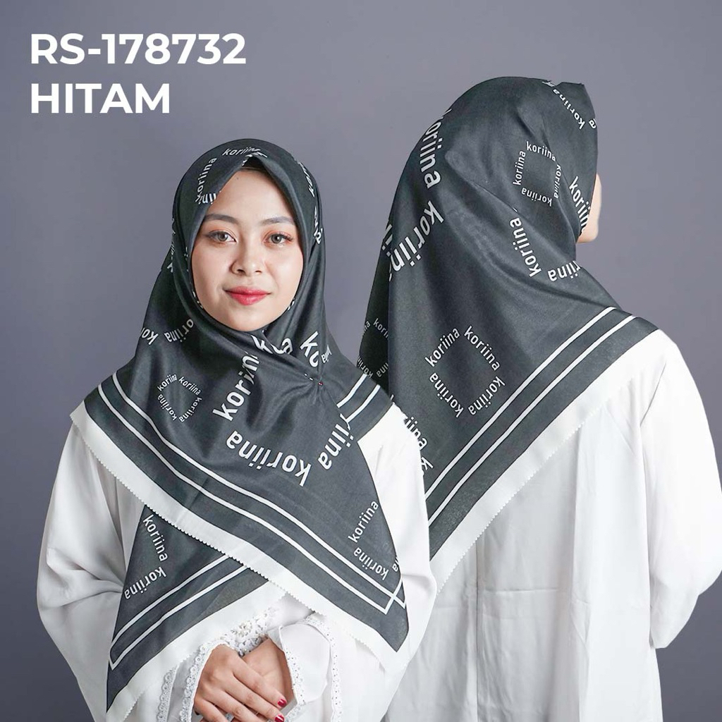 RS-178732 HITAM Hijab Jilbab Dennay Scarves Voal Motif Segi Empat Basic Laser Cut