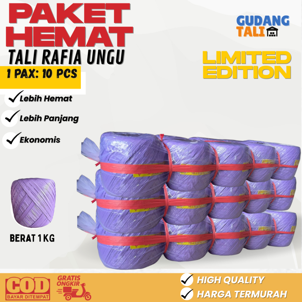 Tali Rafia Ungu 1Kg isi 10 Pcs per pax | Warna Ungu | Tali Rafia Berkualitas Merk Pandawa