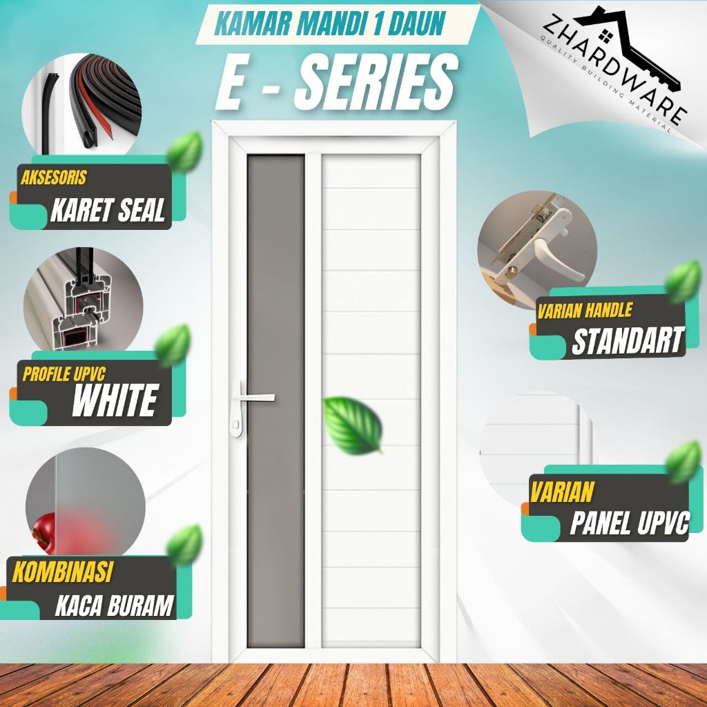 Pintu Kamar Mandi 1 Daun Economy Series (Varian Kaca Buram+Panel uPVC)