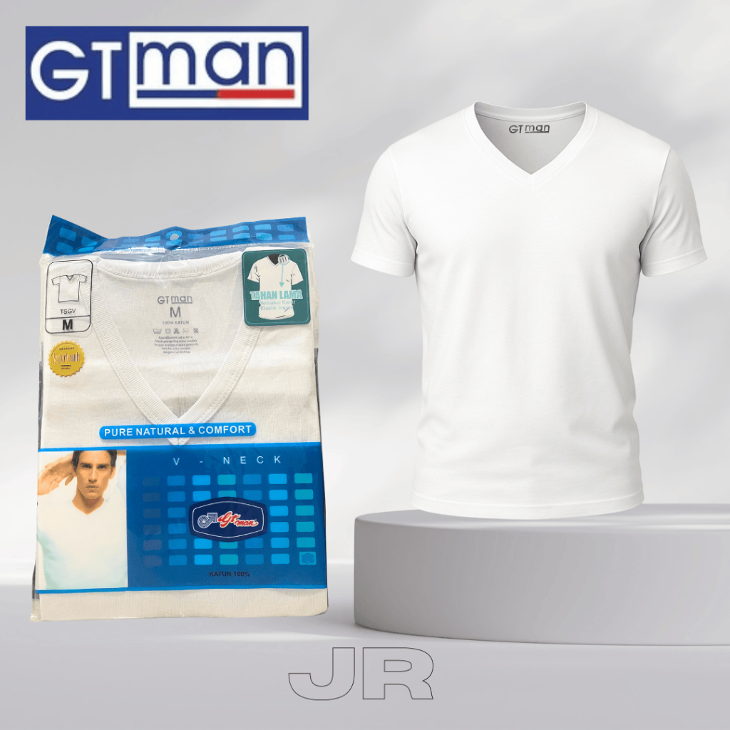 Kaos Putih Polos GT Man Pria Kerah V Tipe TSGV
