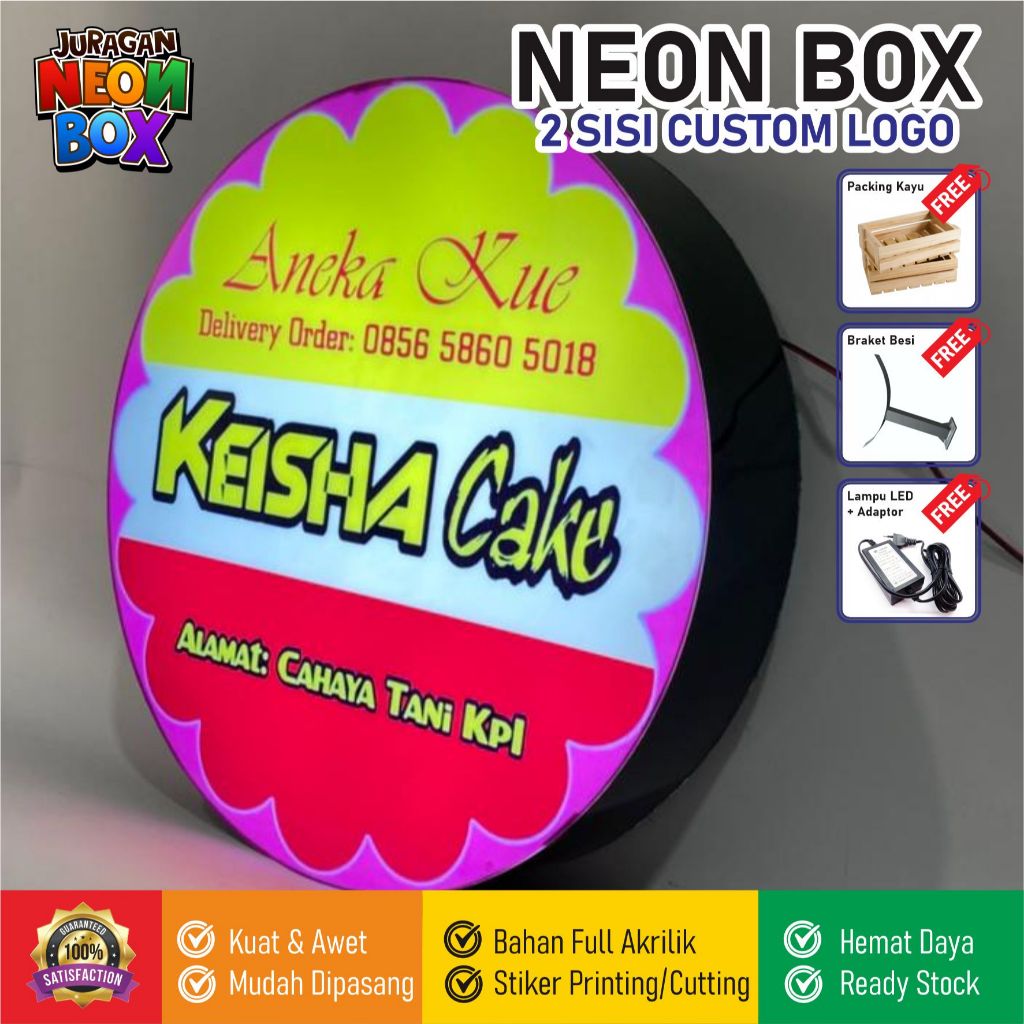 Neon Box Akrilik Bulat 1 sisi tanpa Bracket | Custom Design