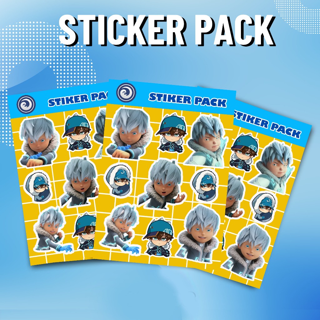 Stiker Pack Boboiboy Ice, Sticker Untuk HP, Laptop, Helm, Motor, Kaca, Dl