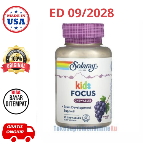 Solaray Kids Focus Chewables | Vitamin Suplemen Otak Anak | ADHD | Konsentrasi Fokus