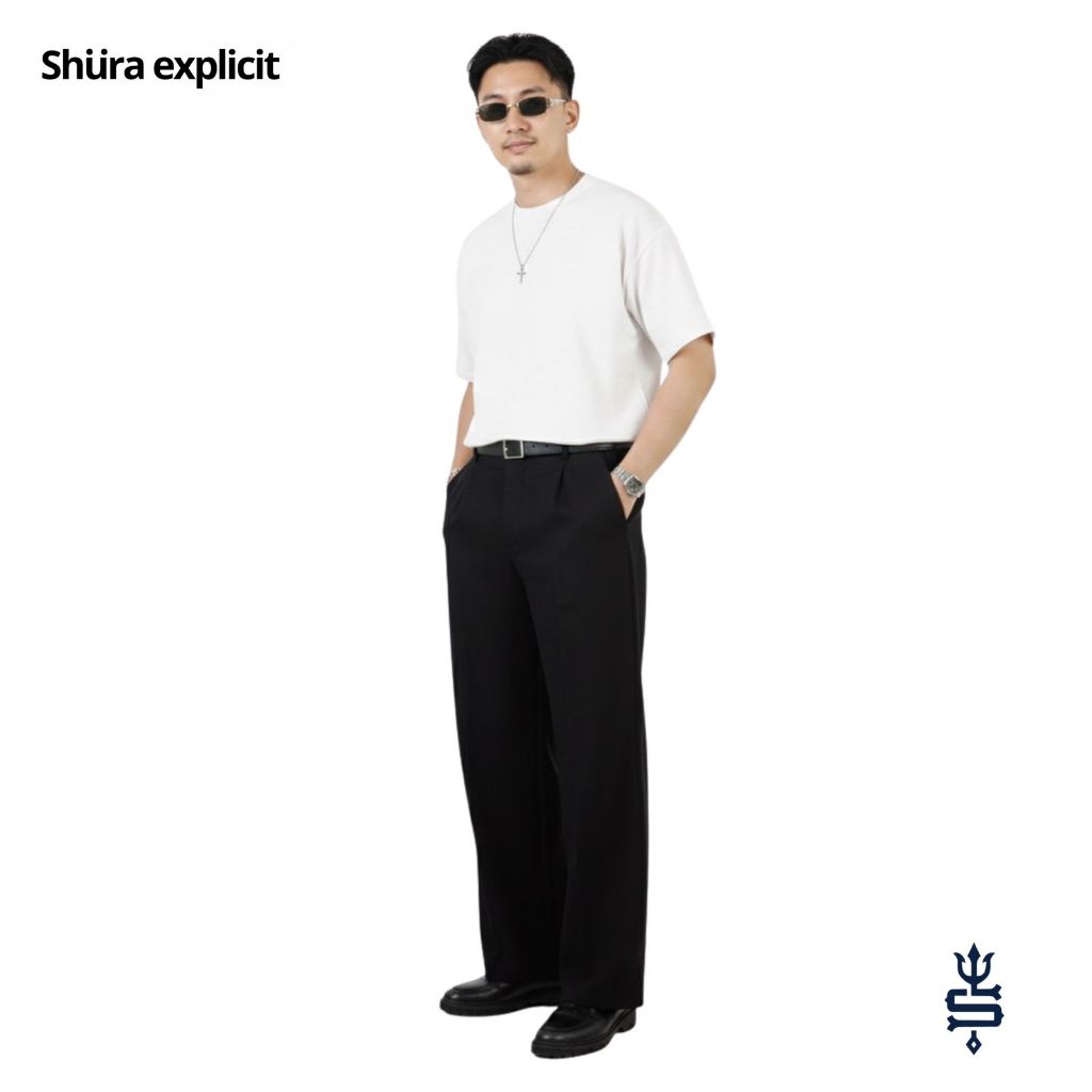 Shura explicit - Celana Trouser Praus Celana Panjang Pria Wide Pants Loose Relaxed Pinggang Karet