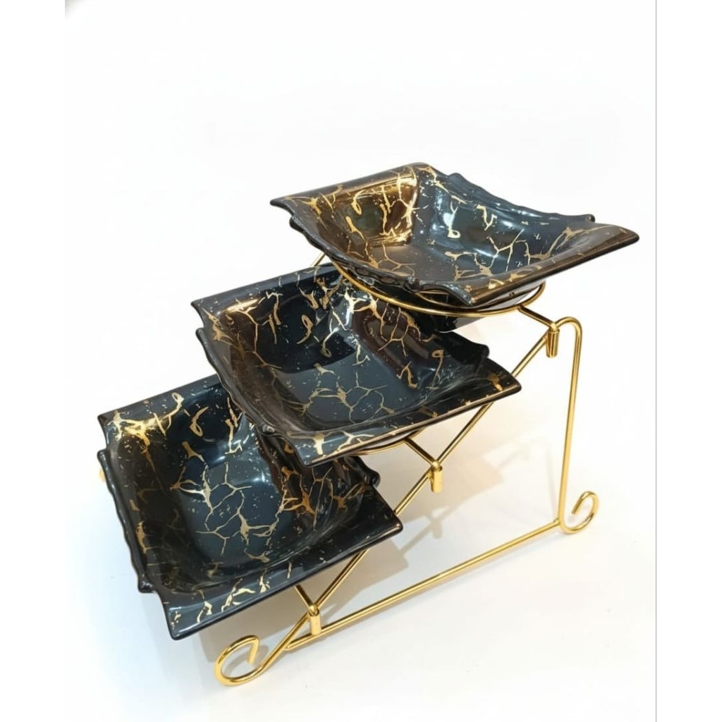 Fiorenza 3 Tier Deluxe Black Marble Fruit Bowl with Rack