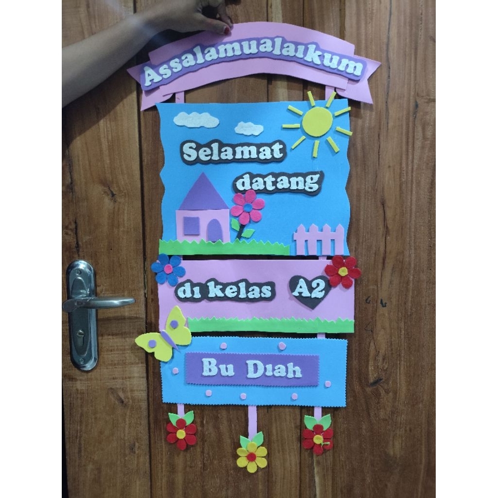 HIASAN KELAS CUSTOM SELAMAT DATANG BAHAN SPON  / DEKORASI KELAS / HIASAN PINTUN KELAS PAUD TK SD