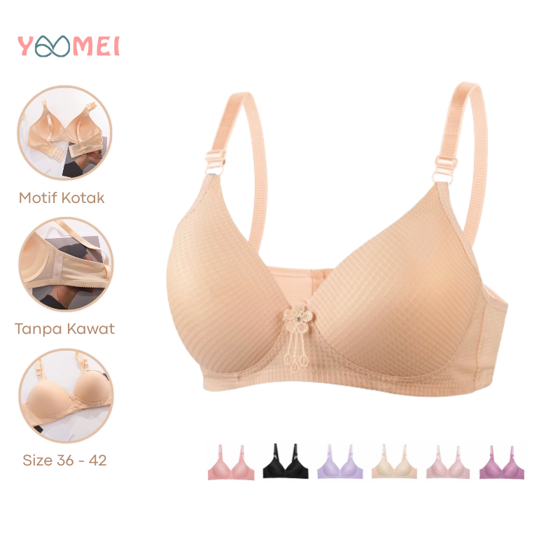 YOOMEI Bra Jumbo Push Up Tanpa Kawat Motif Kotak Bh Wanita Kait 3 Ukuran 42 Dewasa Murah