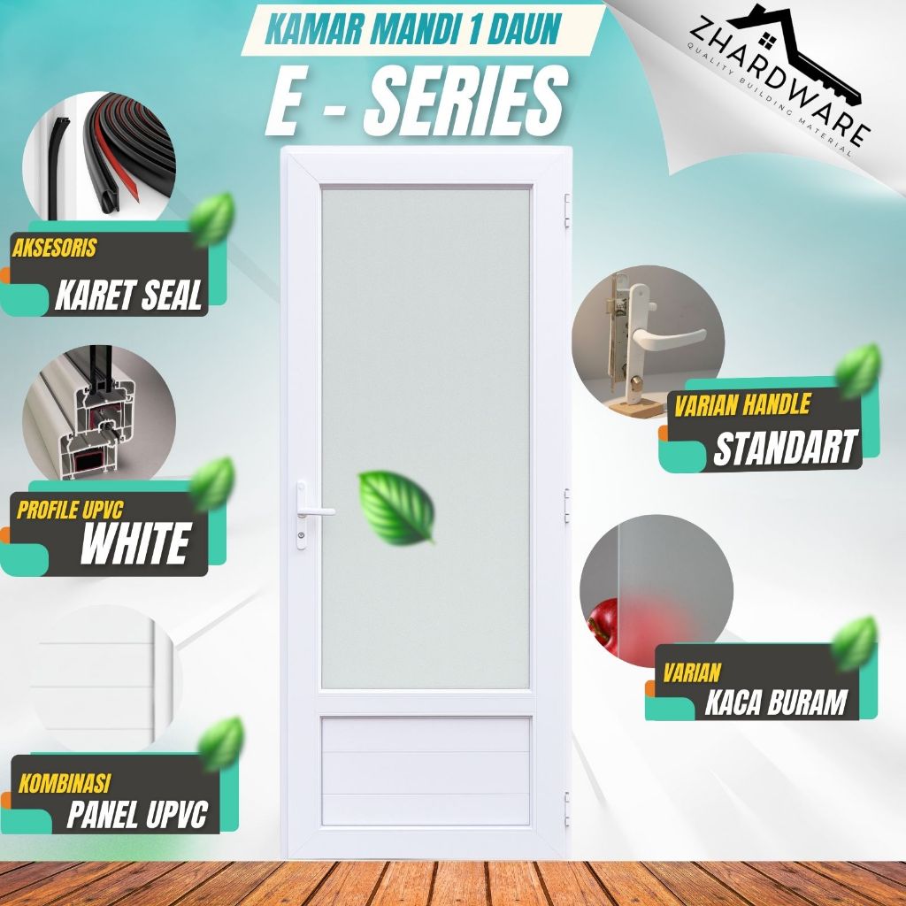 Pintu Kamar Mandi 1 Daun Economy Series (Varian Kaca Buram + Panel uPVC)