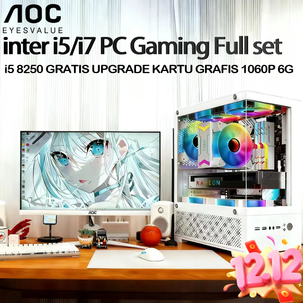 AOC PC intel i5/i7 PC Gaming full set 3/5Jut Desain Perakitan Desktop Rumah Komputer Kantor