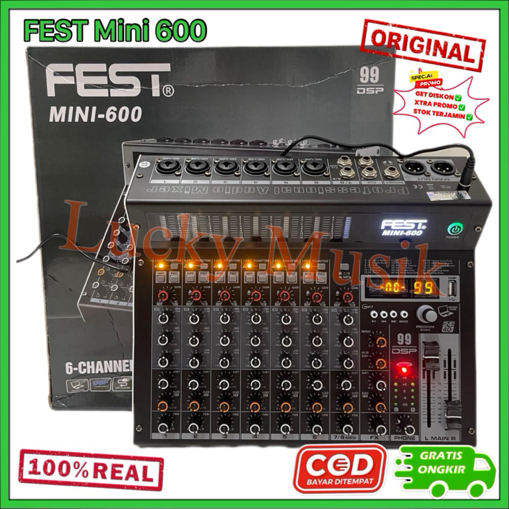 Mixer Fest Mini 600 Original / Mixer Audio FEST MINI600 Effect Reverb 99 dsp ( BISA COD )