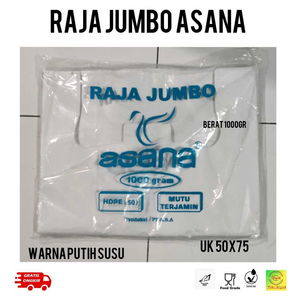 Kantong Plastik kresek Putih Asana raja jumbo 50 Kresek tebal putih susu uk 50x75 cm / kresek jumbo 