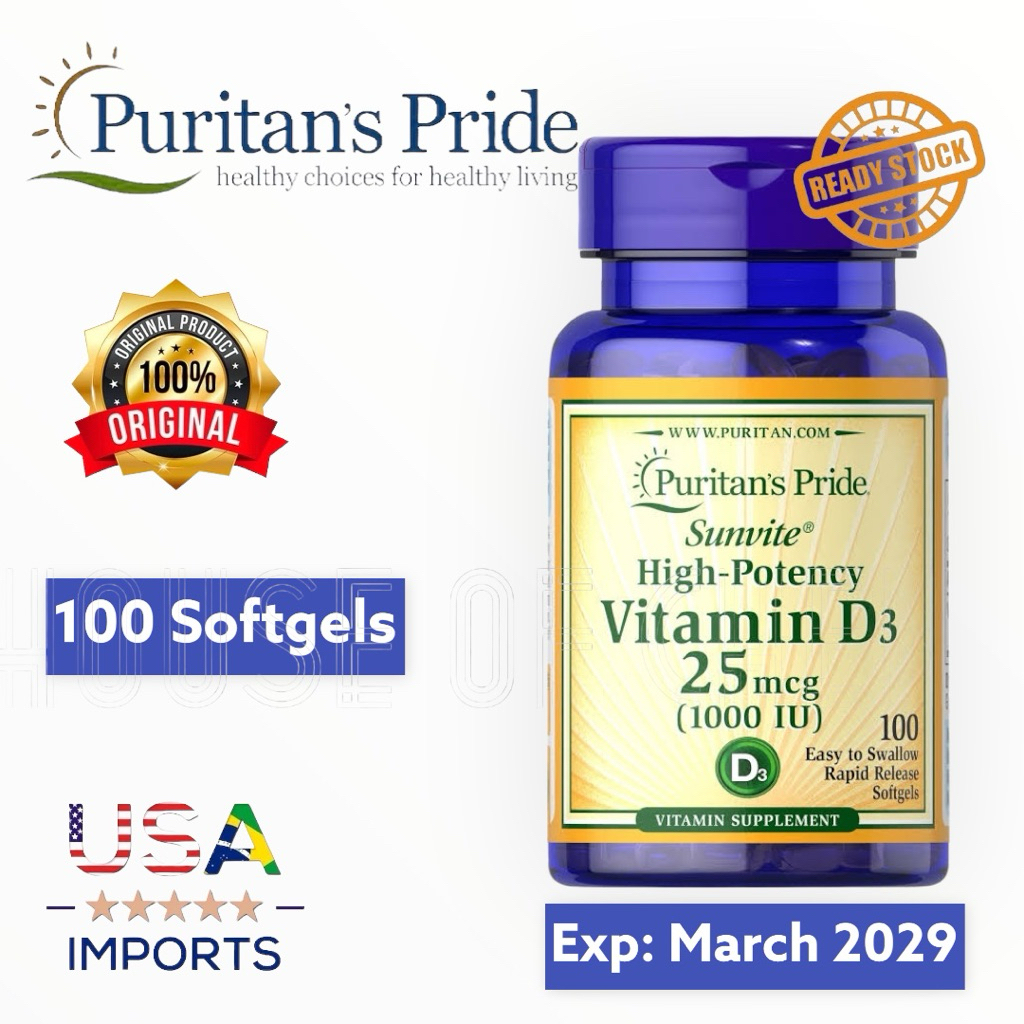 PURITAN PRIDE Vitamin D3 1000 IU isi 100 Softgels -Puritan's Pride USA