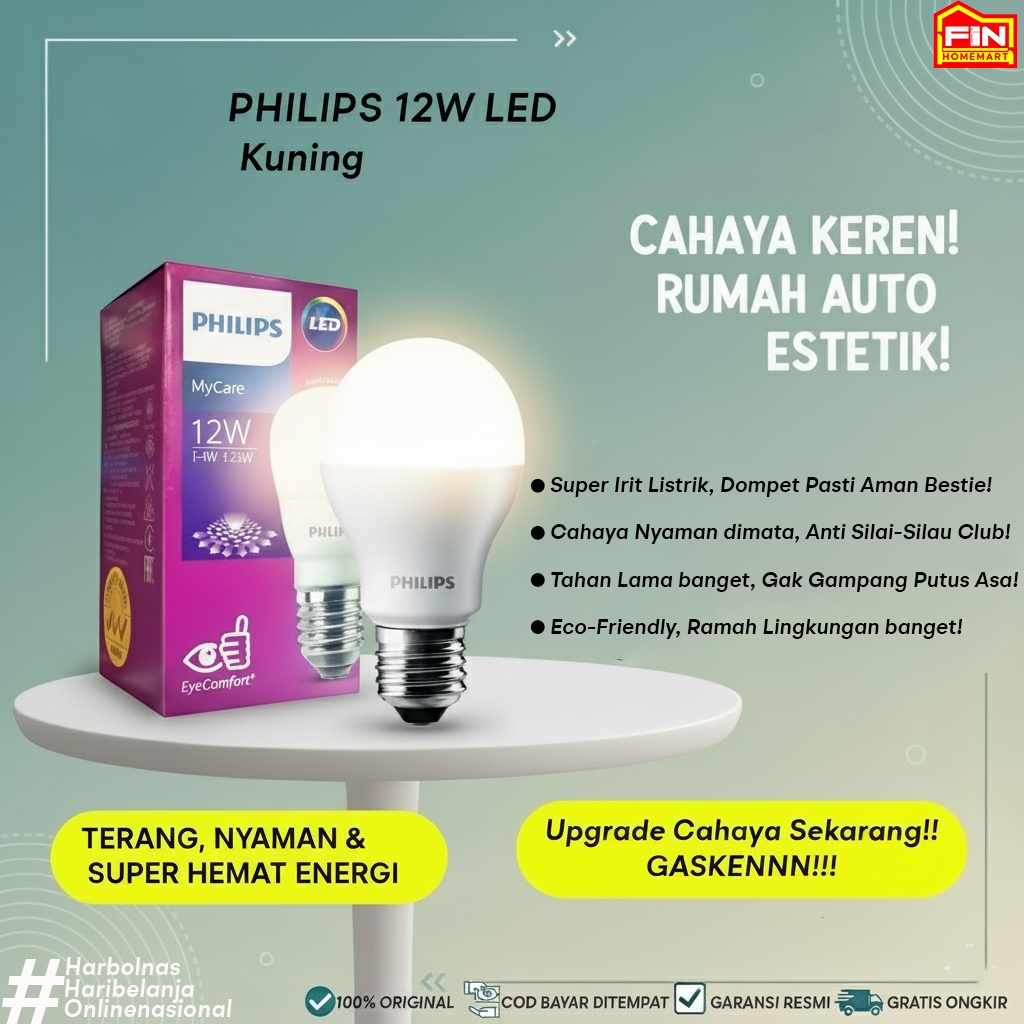 Lampu Bohlam LED Philips 12 Watt Kuning/Warm White 12 Watt
