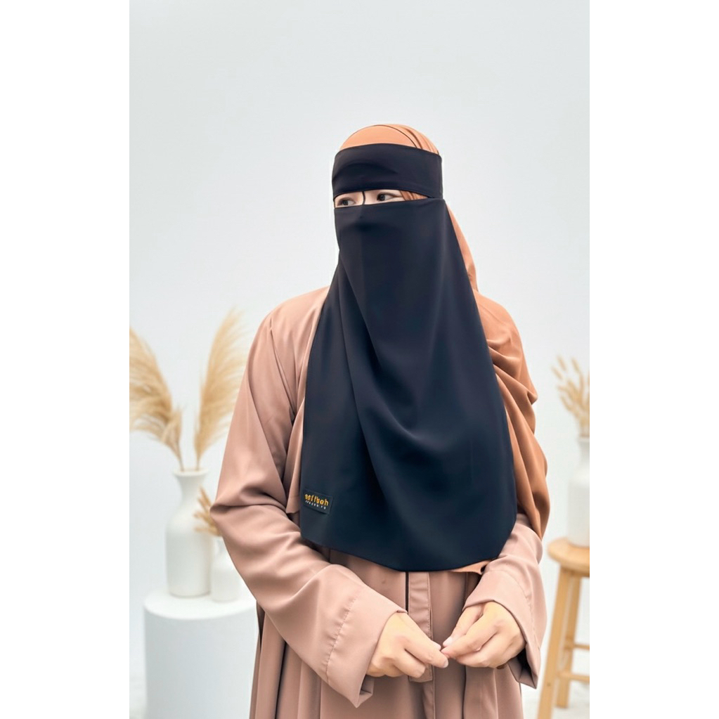 Cadar Niqab Bandana Nose String Sifon Arab – Hitam Pekat, Adem, Jahitan Rapi