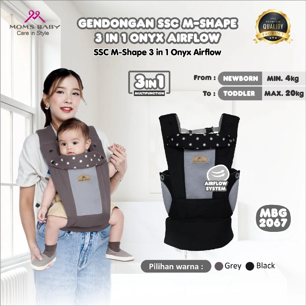 Moms Baby Gendongan SSC M-Shape Onyx MBG2067 | Baby Carrier Gendongan Depan Belakang Toddler Newborn