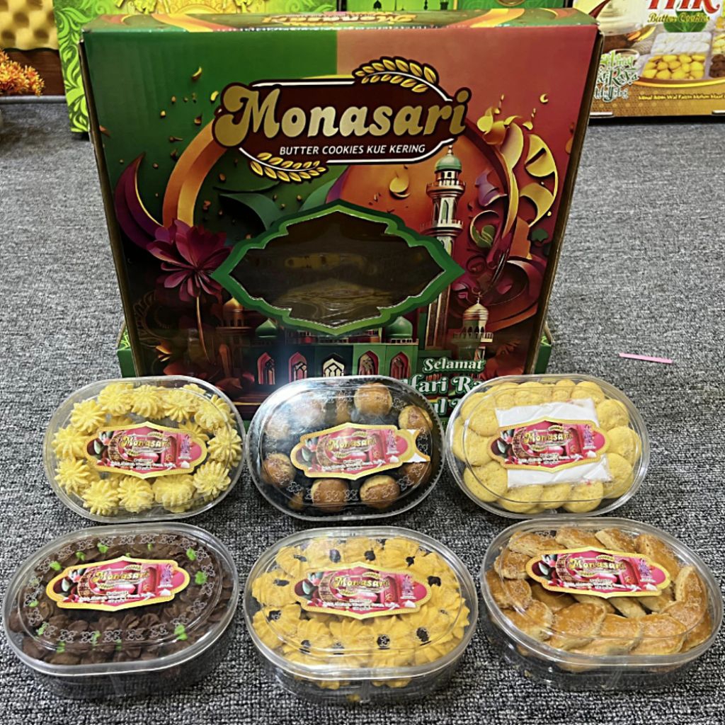 PAKET KUE KERING MONASARI OVAL ISI 6 TOPLES PREMIUM | HAMPERS PAKET KUE KERING LEBARAN | PARSEL KUE 