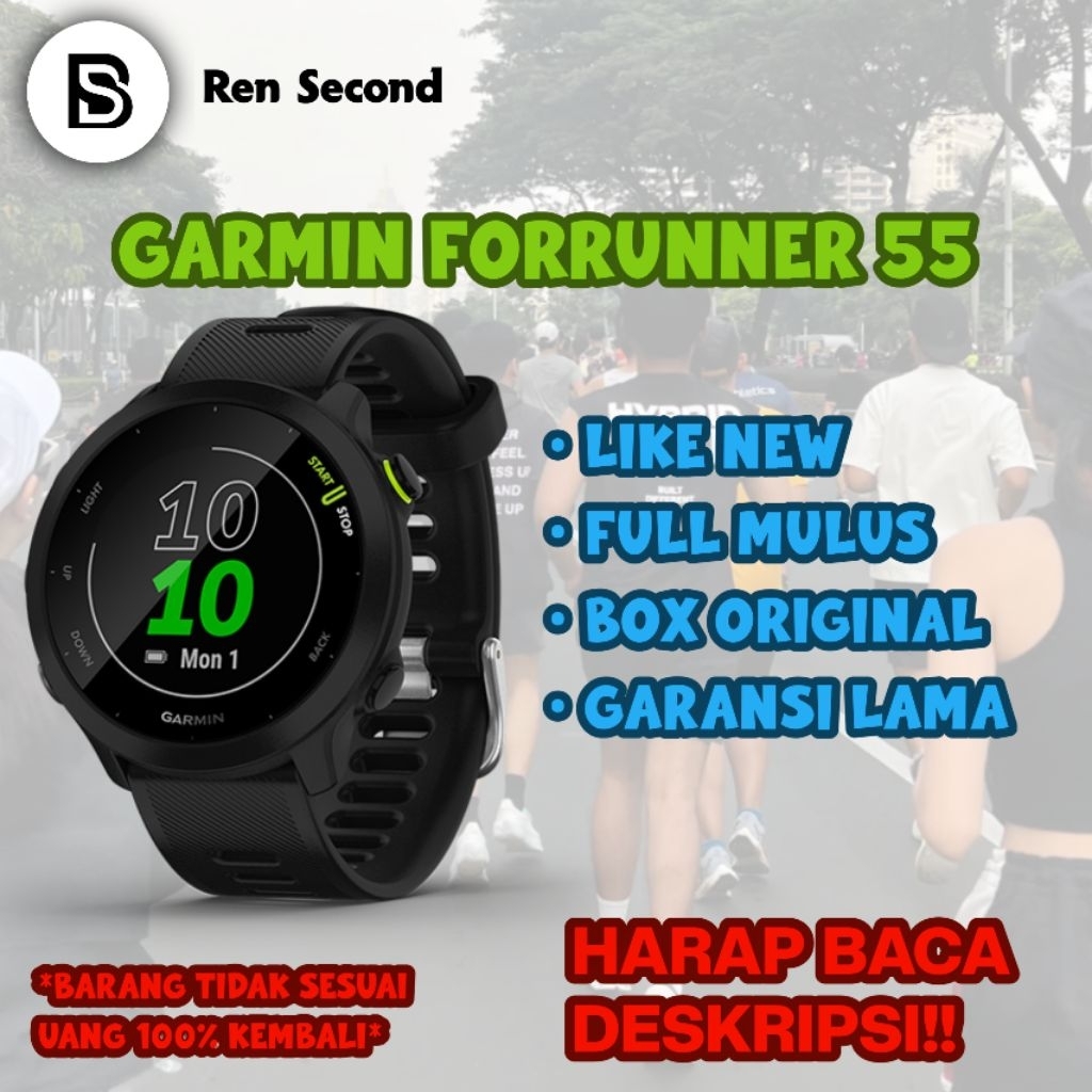 GARMIN FORRUNNER 55 SECOND LIKE NEW - KELENGKAPAN FULL ORIGINAL