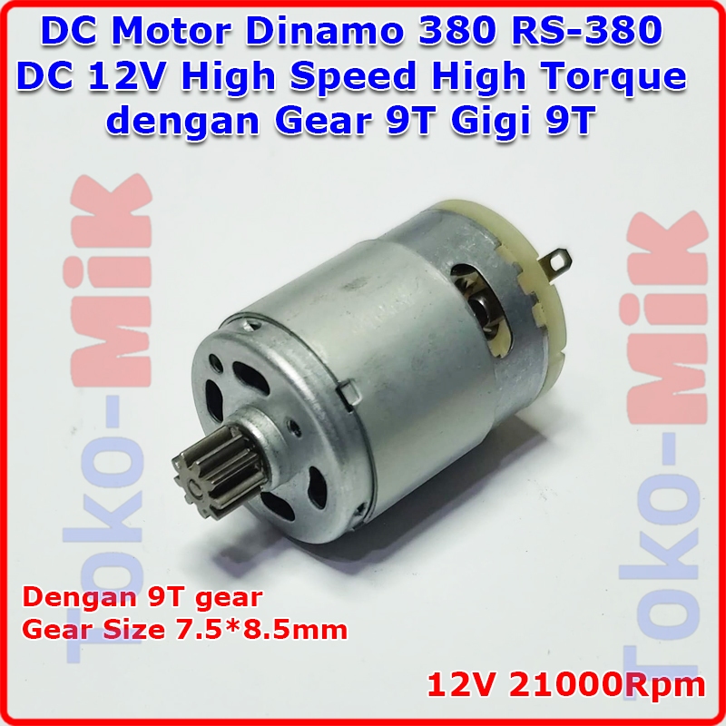 DC Motor Dinamo 380 RS-380 DC 12V High Speed High Torque dengan Gear 9T Gigi 9T