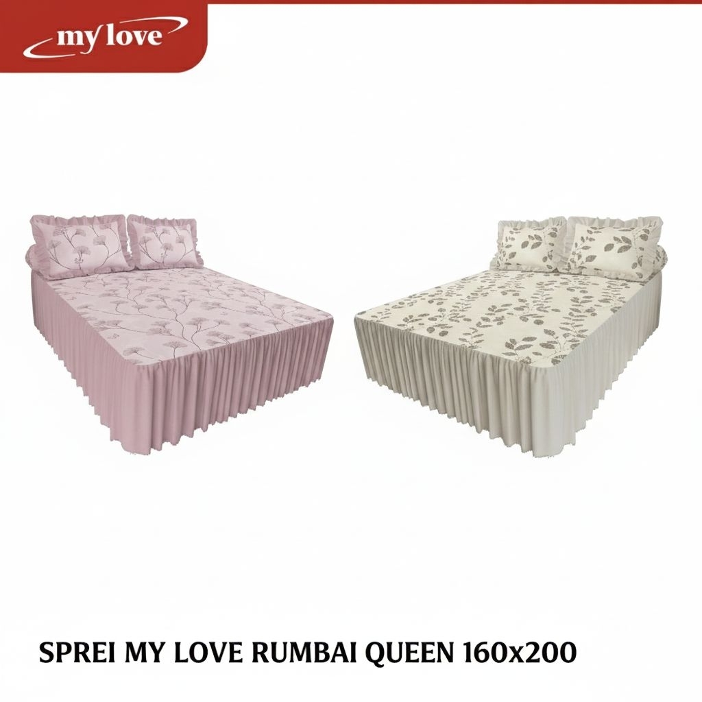 Sprei Rumbai My Love queen 160x200x50 cm size no 2 bahan katun CVC tebal dan lembut motif bunga dan 