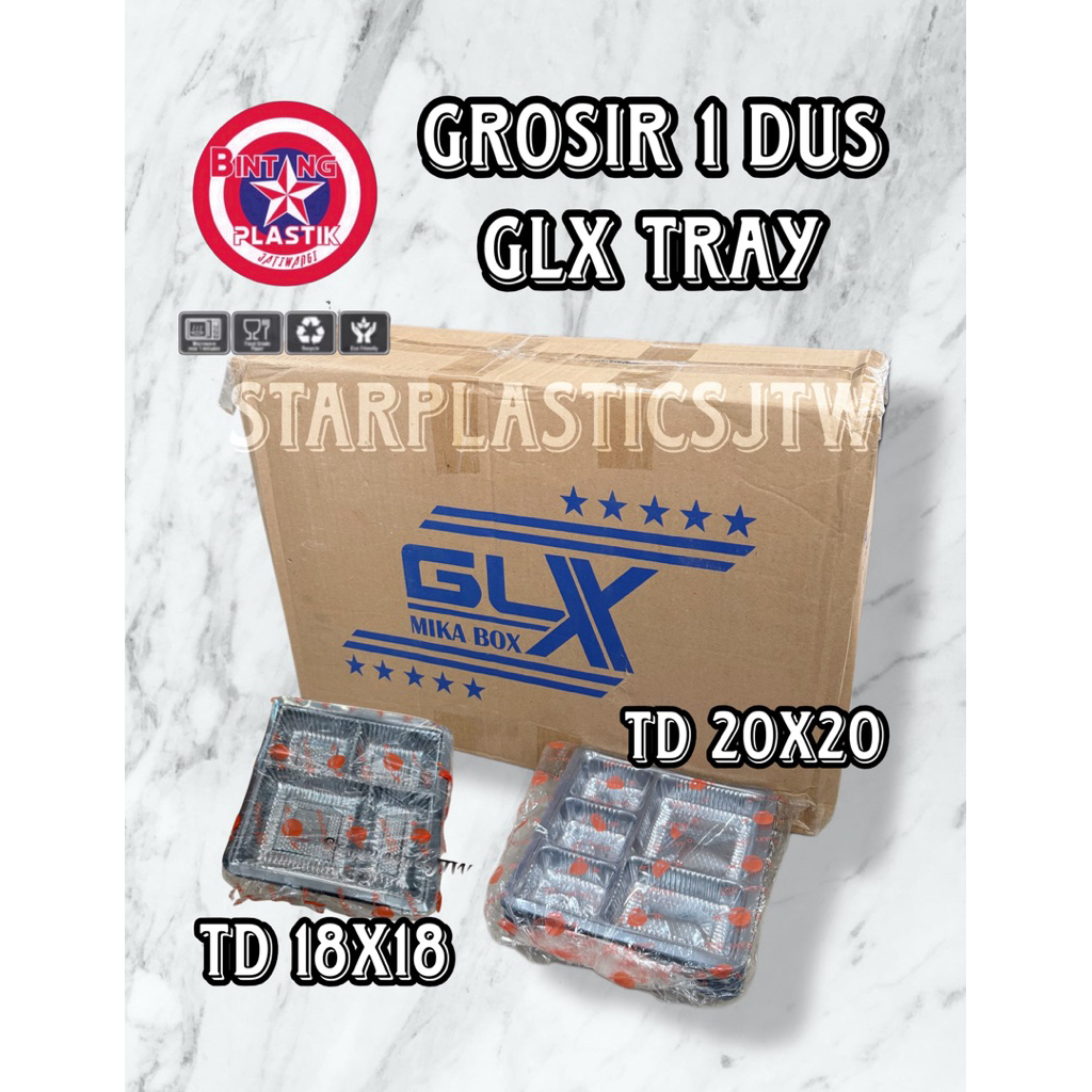 [GROSIR 1 DUS] 2000pcs Mika Tray Dus Nasi GLX TD 18x18 20x20 Sekat 4 Alas Box Nasi Kotak Galaxy 18 x
