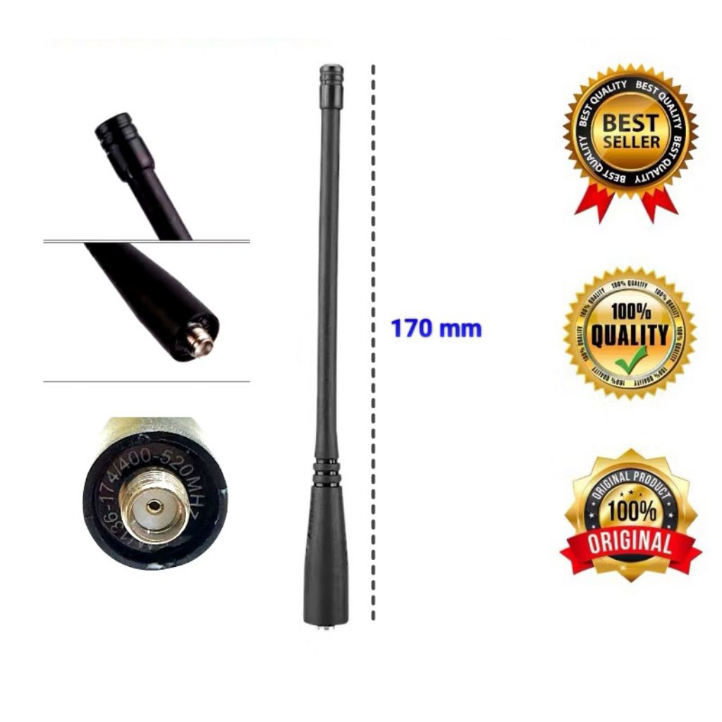 Antena HT BARU Original BAOFENG VHF+UHF, Konektor SMA-F, Stiker konektor warna Hitam, Logo Baofeng T