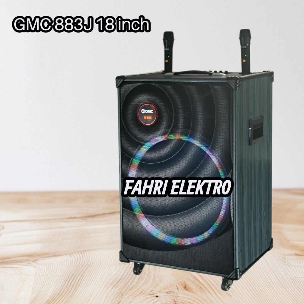 Speaker Portable 18 inch GMC 883J Bluetooth Radio + 2 Mic Wireless Original