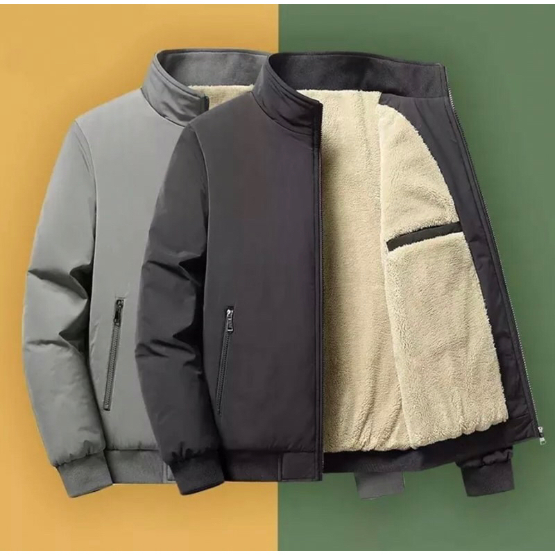 jaket bomber bulu pria hangat/jaket bulu pria keren/ JAKET PRIA LAPIS BULU