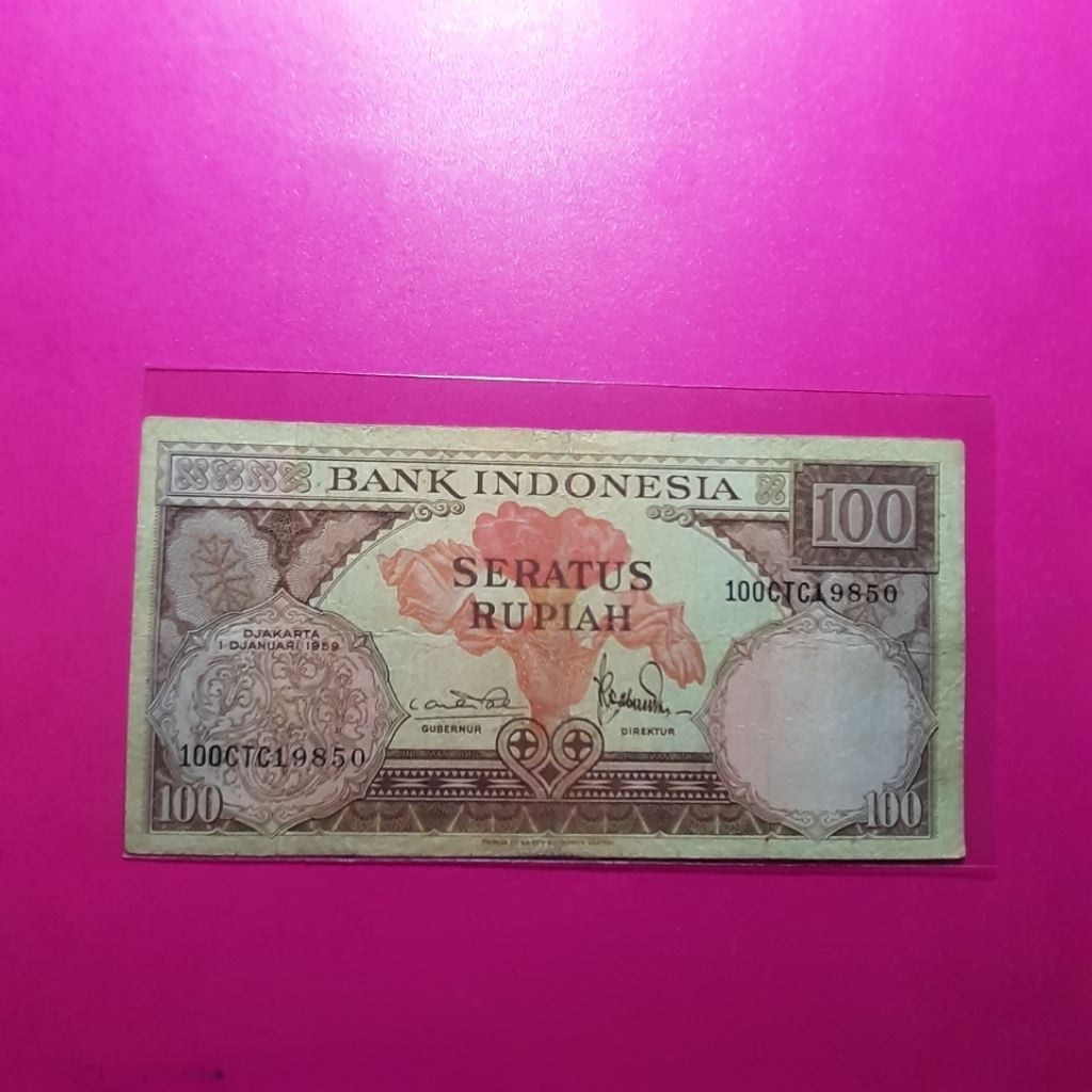 uang kuno 100 rupiah bunga 1959