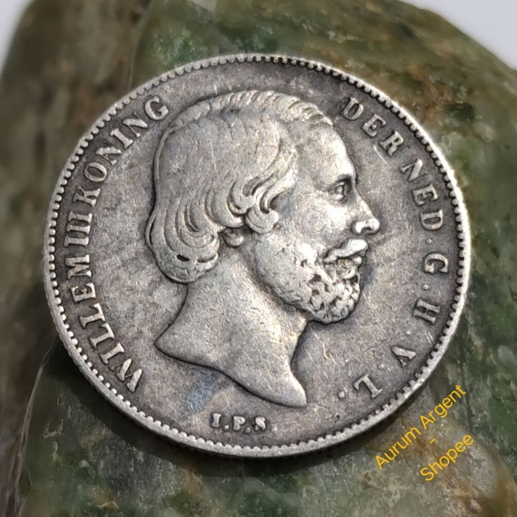 TW30.5G-1.. 1 PC KOIN PERAK KUNO ASLI 0.5 GULDEN WILLEM III KONING TH 1859. -- SILVER COIN --