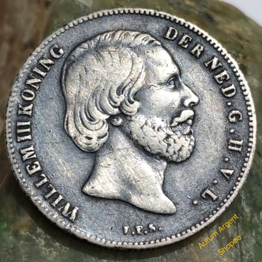 TW30.5G-3.. 1 PC KOIN PERAK KUNO ASLI 0.5 GULDEN WILLEM III KONING TH 1858. -- SILVER COIN --