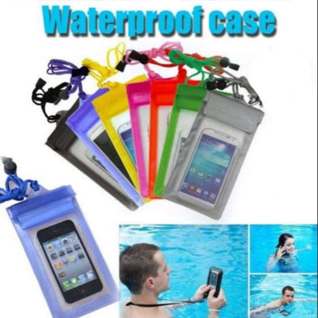 Waterproof Hp Anti Air Handphone Warna Cerah Tali Gantungan Leher / Kalung Hp Anti Air Waterproof