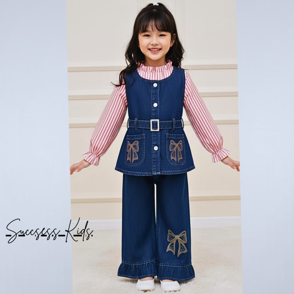 Setelan Jeans Anak Perempuan Korean Style 2025 Setelan Jeans Anak Perempuan Lengan Panjang Motif Sal