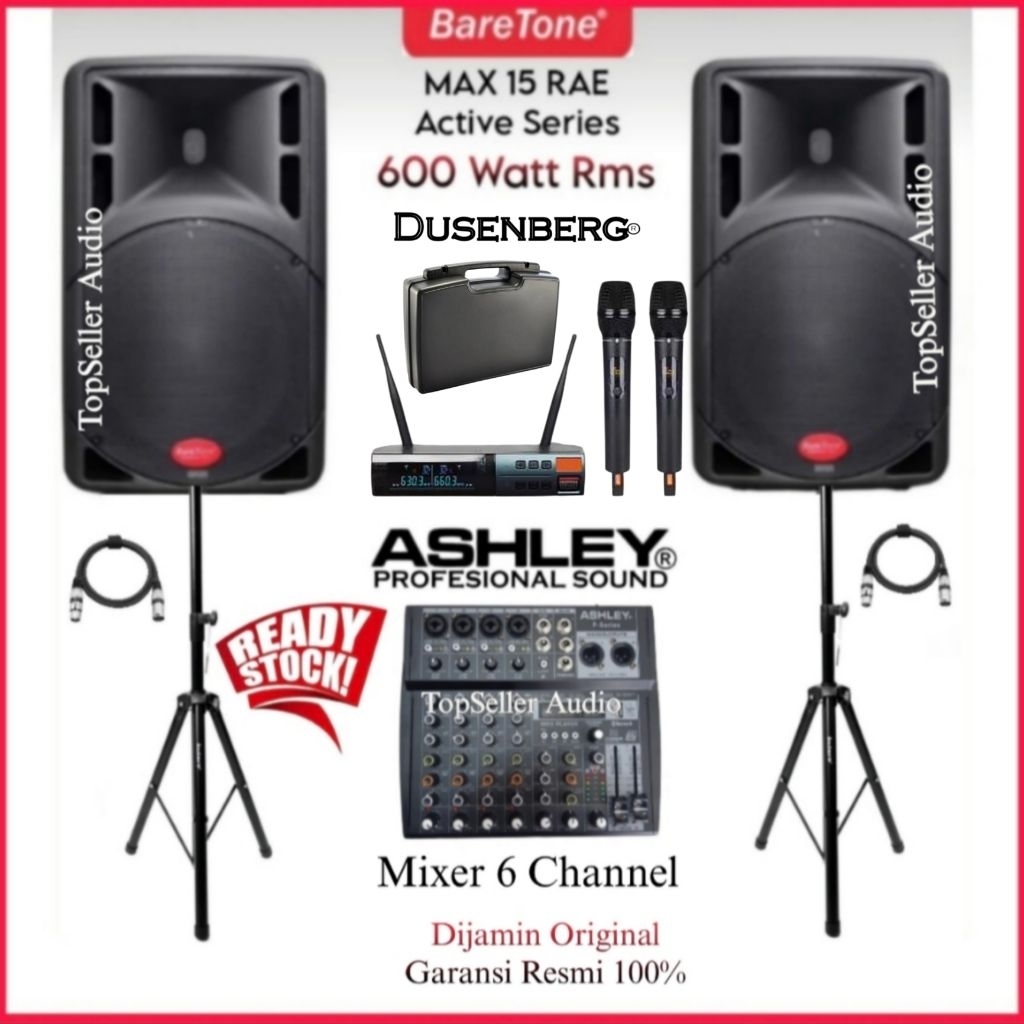 Promo Paket Sound System Speaker Karaoke 15 Inch Aktif BareTone Max15Rae Original Mixer Ashley Premi