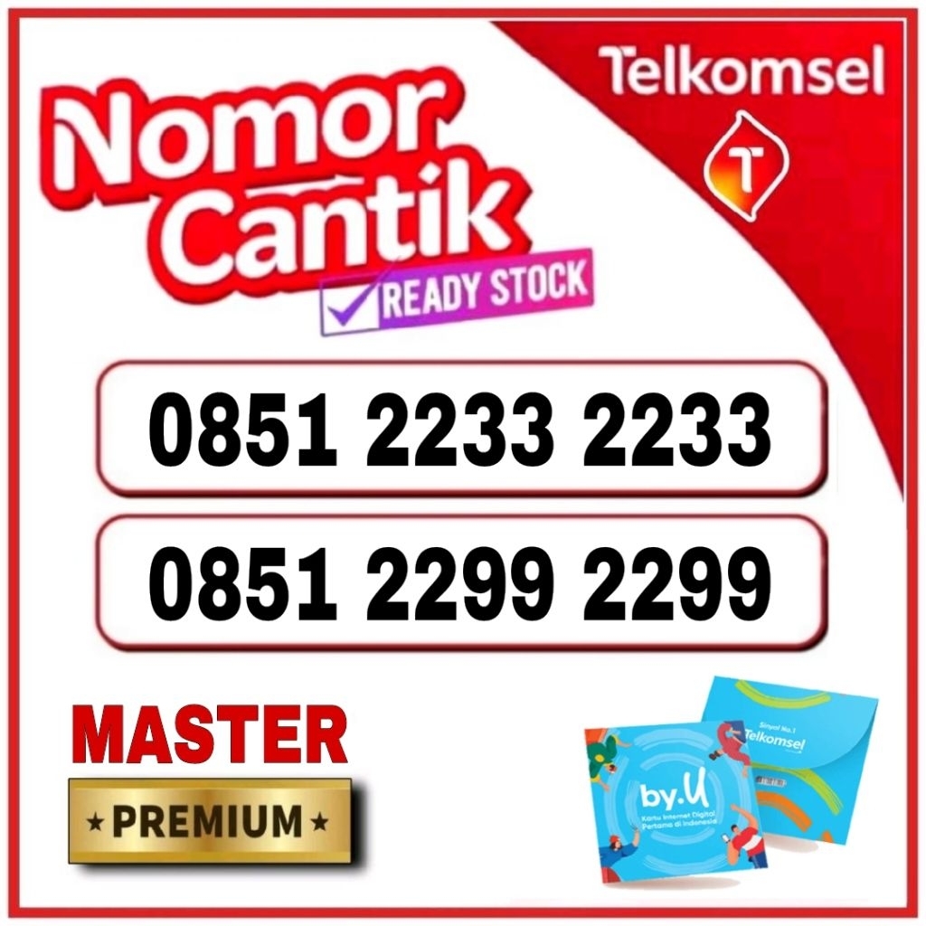 Nomor cantik Telkomsel by.u master seri 2233 2233 - 2299 2299