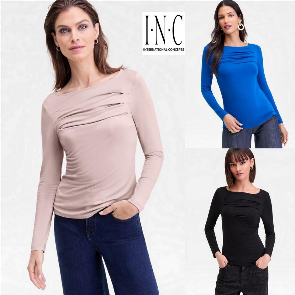 Mode Republic - Open-neck Placed-pleat Top - Daily Casual Knit Top - Atasan Blouse Pesta Premium Wan