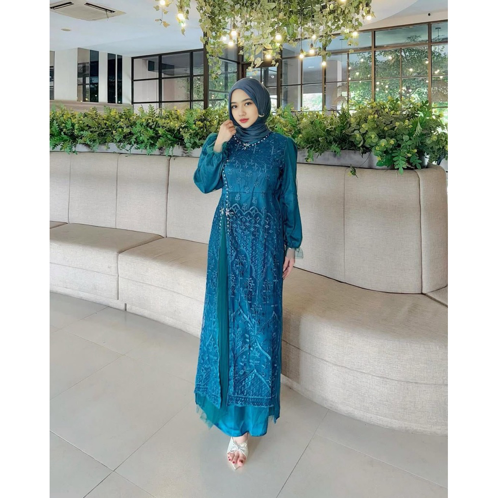 Maxi Vika ( M L XL XXL ) Gamis pesta kondangan Baju pesta Seragam acara Gamis mewah Satin kombi bruk