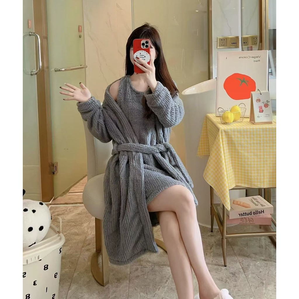 JC- Set Kimono Bulu Handuk Import  / Kimono handuk wanita import