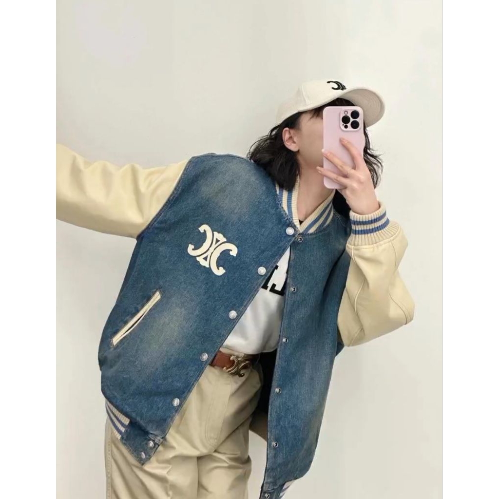 Jacket denim combi leather import outer