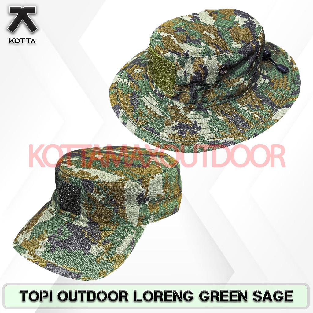 opi Pet Loreng Sage Green TNI Terbaru - Topi Komando Loreng Green Sage - Topi Rimba Loreng Sage Gree