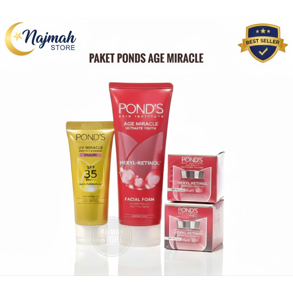 paket hemat ponds age miracle facial foam / day /night / sunscreen