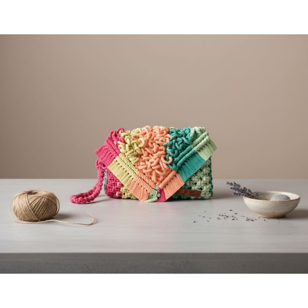 PUFFY BAG MACRAME / Phone bag /wallet