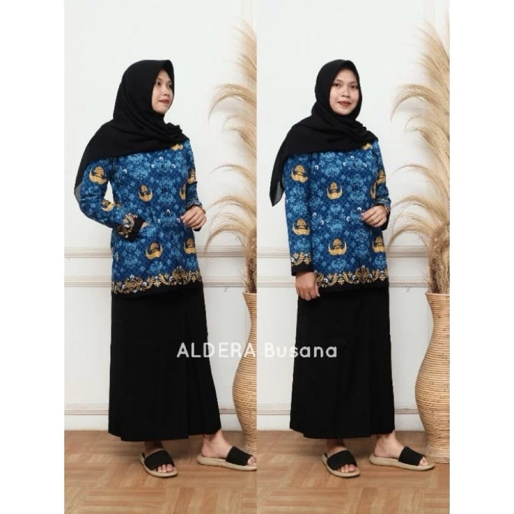 Baju KORPRI Wanita Kerah Hitam Bahan Katun/Atasan Tunik KORPRI Wanita Bahan Katun