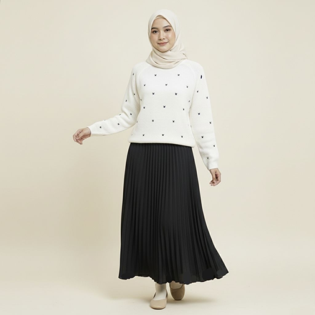 Setelan Sweater Wanita Rajut Heera + Rok Plisket atas dan bawahan rok  by hazeera