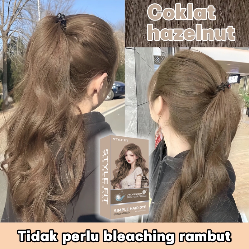 [Tanpa perlu bleach ] Cat rambut Hazelnut Grey Brown,Cepat mewarnai rambut,pria dan wanita hair colo
