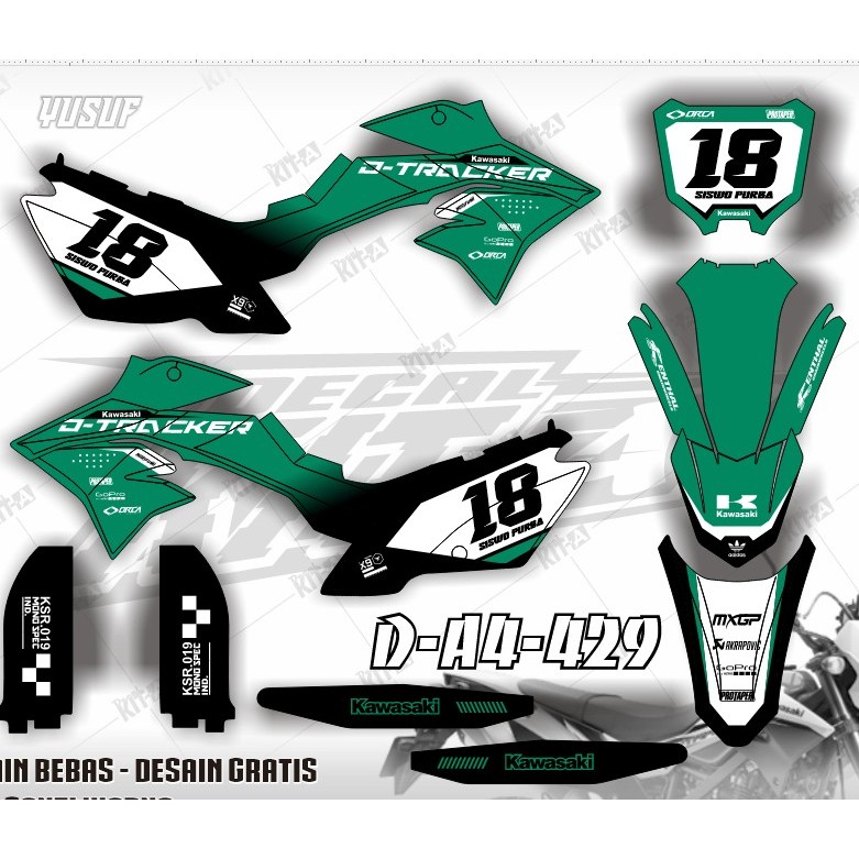 Decal KLX DTX Dtracker Dtrecker Dtreker stiker sticker dekal MOTIF API HITAM ABU ORANGE TERBARU
