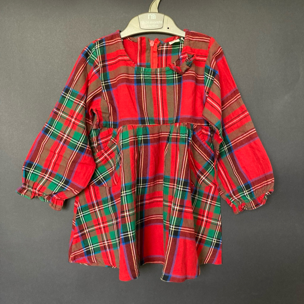 Dress Kotak Lengan Panjang Anak Perempuan / Baju Natal - Preloved