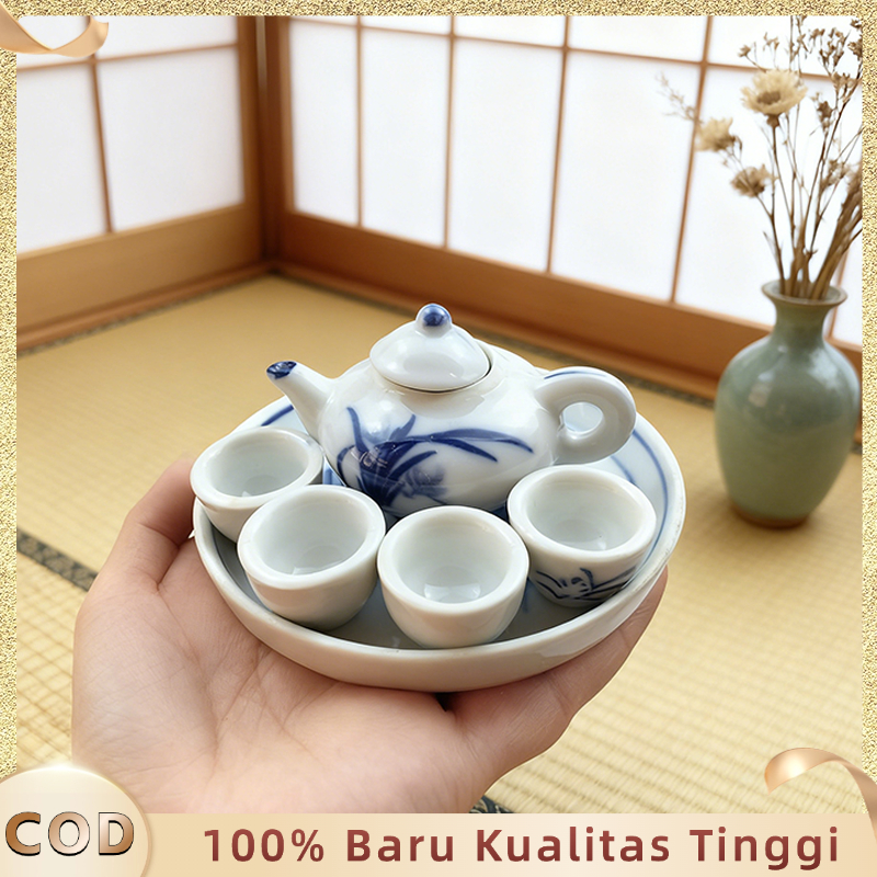 Mainanmini Tea Set Teko Cangkir Miniatur Tea Set Keramik