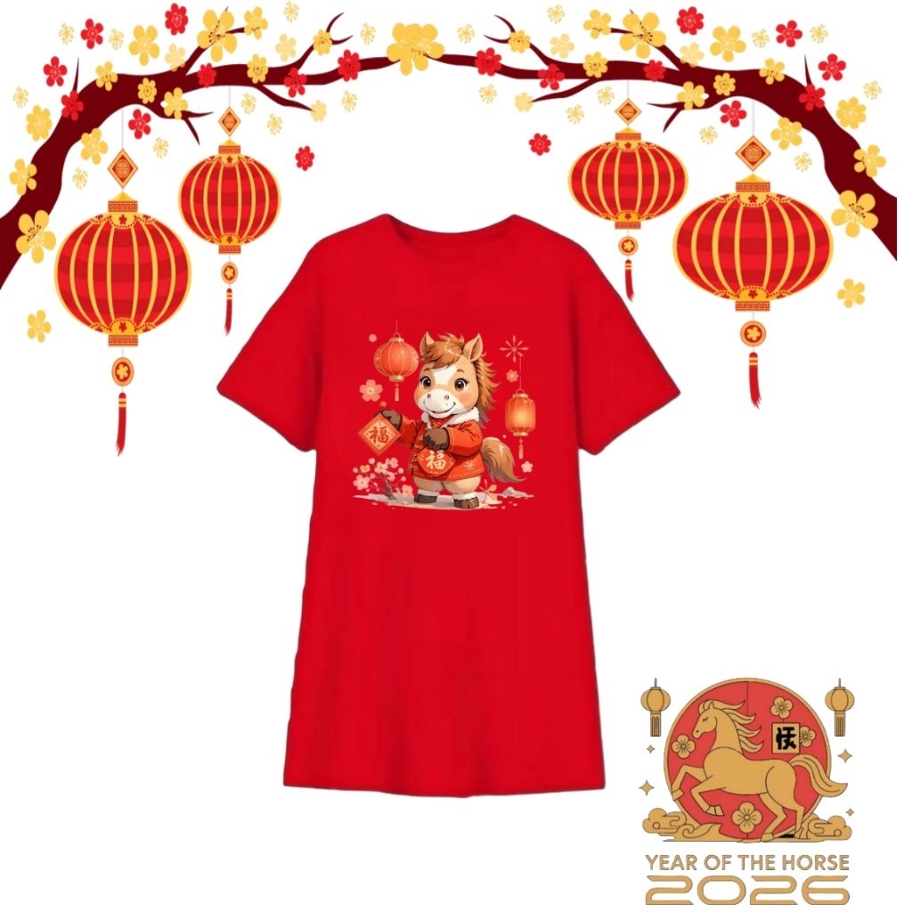 Daster Imlek 2026 Tahun Kuda  Anak Perempuan Dan Dewasa/Daster imlek kuda Couple ibu dan anak