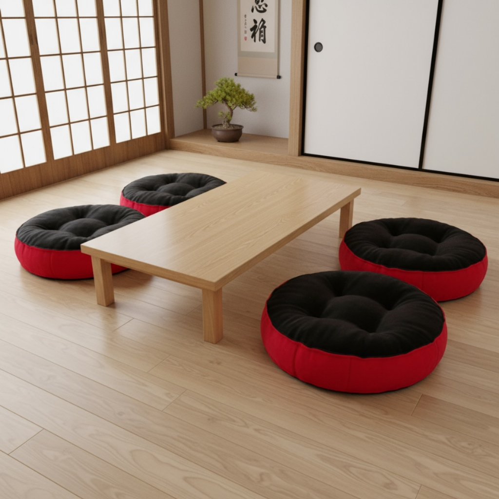 Bantal Alas Duduk Premium Bentuk BULAT Warna HITAM dan MERAH (Ukuran S-XXL) - Bantal Lesehan Empuk T