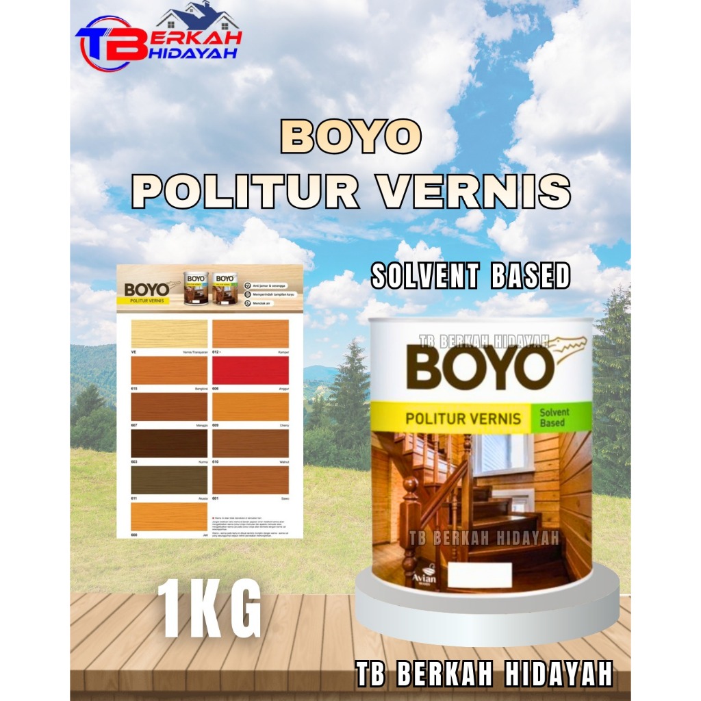BOYO POLITUR SOLVENT BASED 1 Liter Warna / Vernish Cat Plitur Kayu 1 KG [Avian Brands]